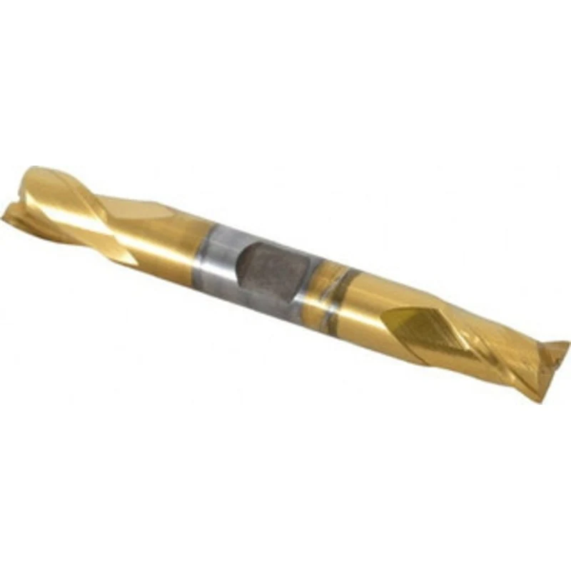 OSG 3/8, 9/16 LOC, 3/8 Shank Diam, 3-1/8 OAL, 2 Flute, Cobalt Square End Mill Double End, TiN Finish, Spiral Flute, 3...